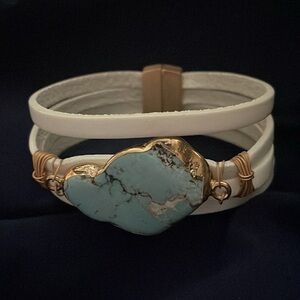 Saachi White Leather Turquoise Dream Bracelet